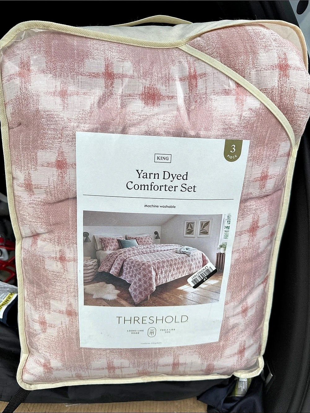 Threshold Yarn Dyed Comforter Set King Pink & White